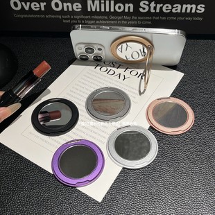 带补妆镜子粘贴式手机支架超薄化妆镜隐藏指环扣背贴可360度旋转黏贴手机壳背面支点轻薄款桌面支撑直播追剧