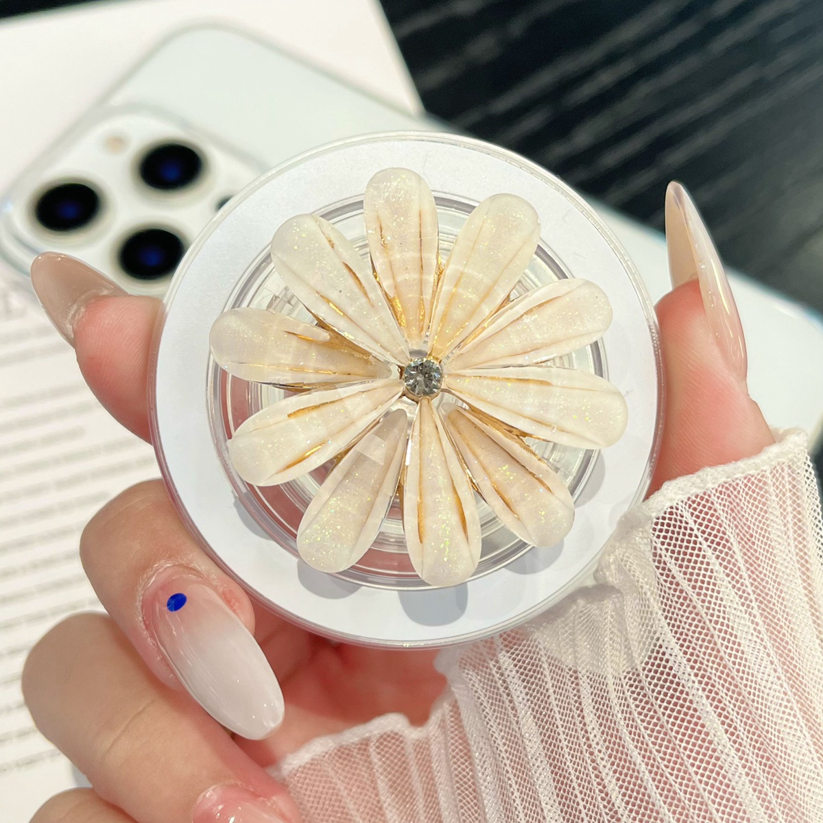 简约时尚小清新镶钻花朵磁吸支架