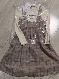 春秋童装女童裙装两件套打底衫格子背带连衣裙日单森女