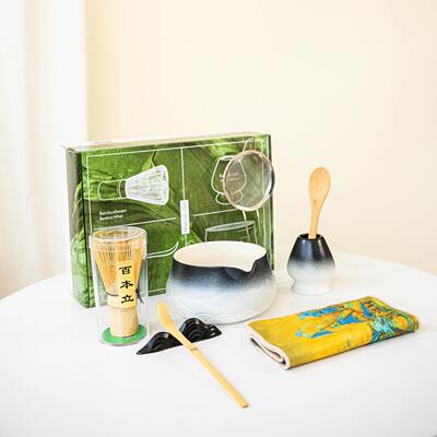 日式粗陶山水抹茶茶具4件套礼盒