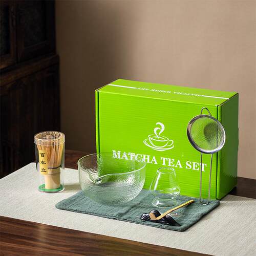 日式玻璃锤纹抹茶茶具7件套茶筅抹茶刷百本立茶筅立组合宋代点茶