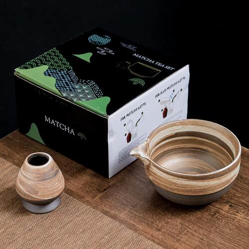 日式复古陶瓷抹茶碗茶筅立套装