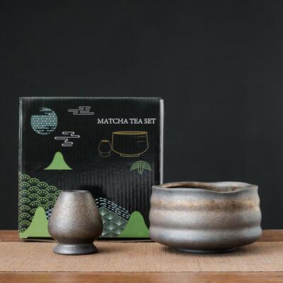 日式粗陶抹茶碗工具套装礼盒