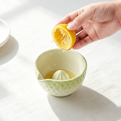 日式陶瓷抹茶碗手压式挤汁器家用挤柠檬陶瓷碗厨房懒人手动榨汁器