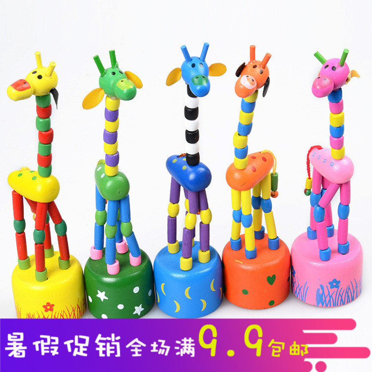 木质长颈鹿动物玩偶 创意木偶关节可动扭扭玩具 幼儿园儿童小礼物