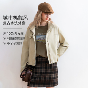 【贝贝&lagogo】LAGOGO怀旧风工装牛仔外套女立领宽松酷飒上衣