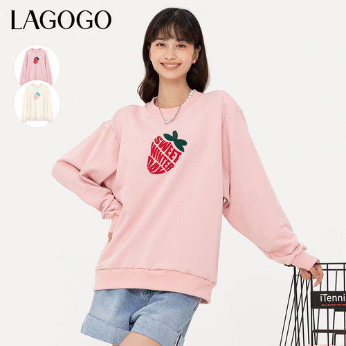 【小田直播间】lagogo拉谷谷圆领可爱草莓小个子卫衣女NAEE411W09