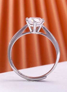 周家六爪莫桑钻戒指空托S925纯银戒托活口50分-5克拉日韩时尚小众