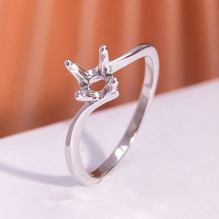 扭四爪戒指空托S925纯银镶嵌莫桑钻30分50分1克拉女闭口戒托简约