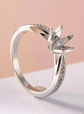 S925银边钻六爪款莫桑钻戒指空托