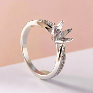 S925银边钻六爪款莫桑钻戒指空托30分-2克拉女戒闭口配镶钻石