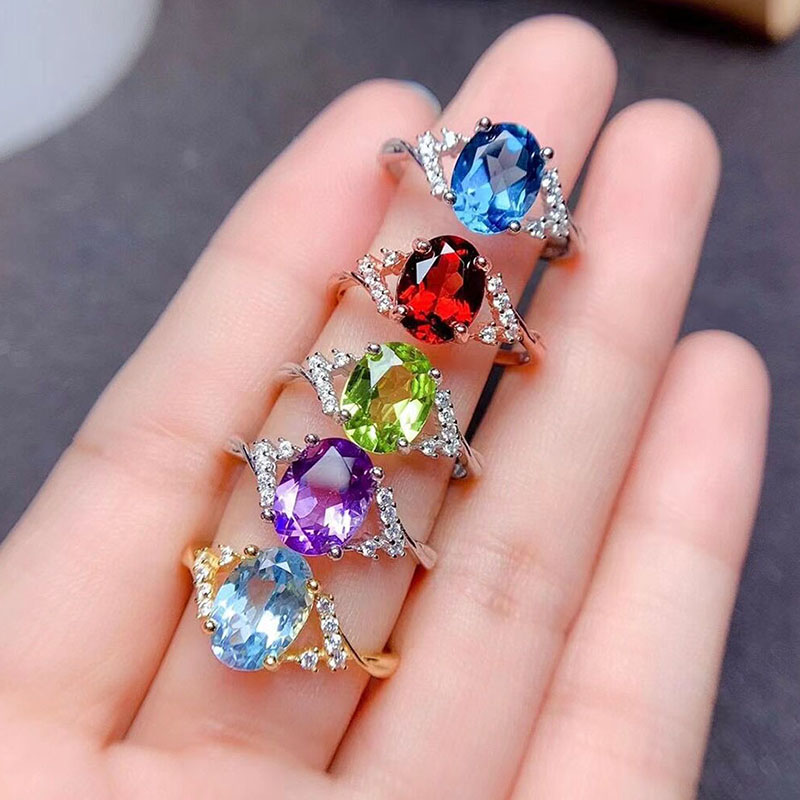 混合水晶戒指S925纯银可调节女