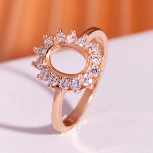 围钻戒指空托S925纯银镶嵌宝石闭口戒托椭圆5*7-10*12mm轻奢小众