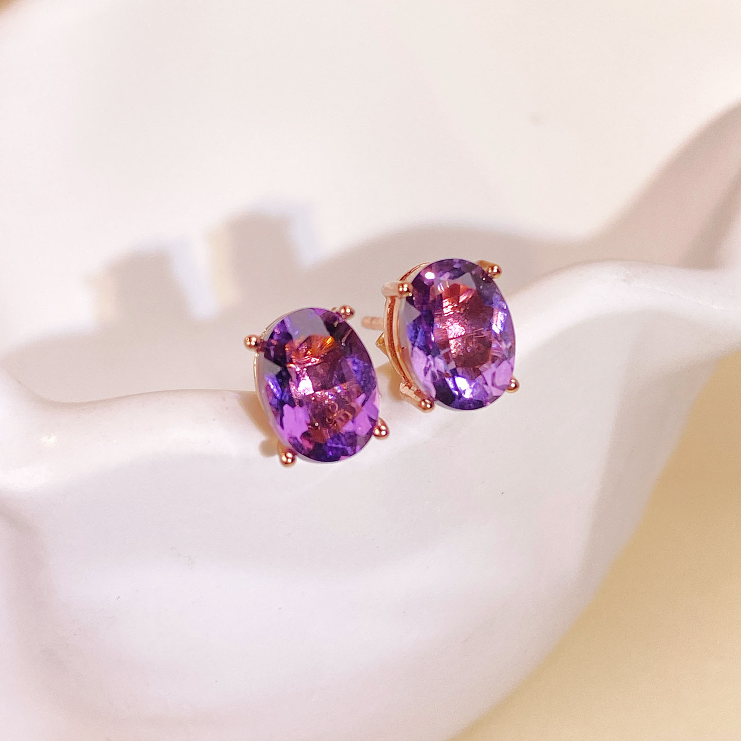 简约四爪S925纯银耳钉空托镶嵌耳环diy配件空托女椭圆3*5-10*12mm