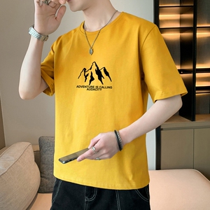 现货主推2025夏季新款青年男士休闲印花圆领大码短袖T恤DT168-P10