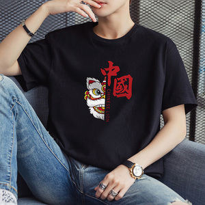 现货主推量大8块2025夏季新款男士醒狮印花短袖T恤DT070-P10图片