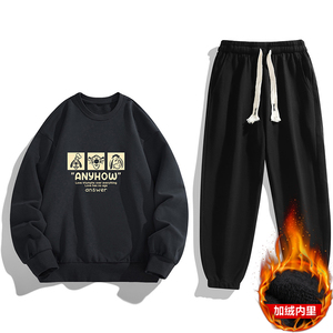 抖音直播现货主推2025秋冬新款休闲男印花加绒卫衣套装JR8187-P39图片