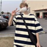 外贸跨境现货主推2025夏季新款男士休闲条纹五分袖T恤DT1111-P13，男装T恤，星座1816-1（原1210-1）