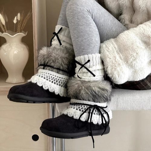 毛毛雪地靴2025冬季加绒保暖短靴