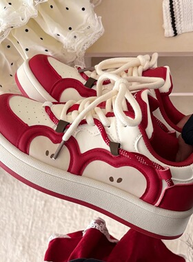 荔枝公园原创红色苹果板鞋子女2025新款厚底小白鞋防滑面包鞋潮鞋