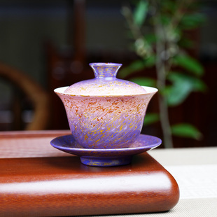 纯手工制作大漆三才盖碗高端茶具非遗中式功夫泡茶碗陶瓷茶杯漆器