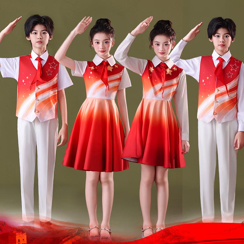 国庆儿童合唱朗诵演出服装女童中小学生爱国诗歌演讲比赛表演礼服