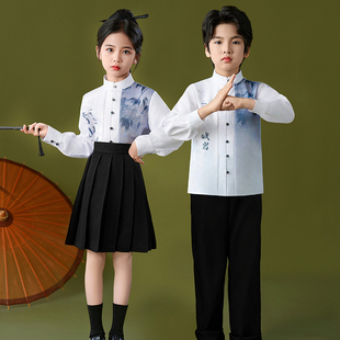 儿童中山装合唱演出服装中小学生爱国诗歌朗诵古典国学汉服中国风