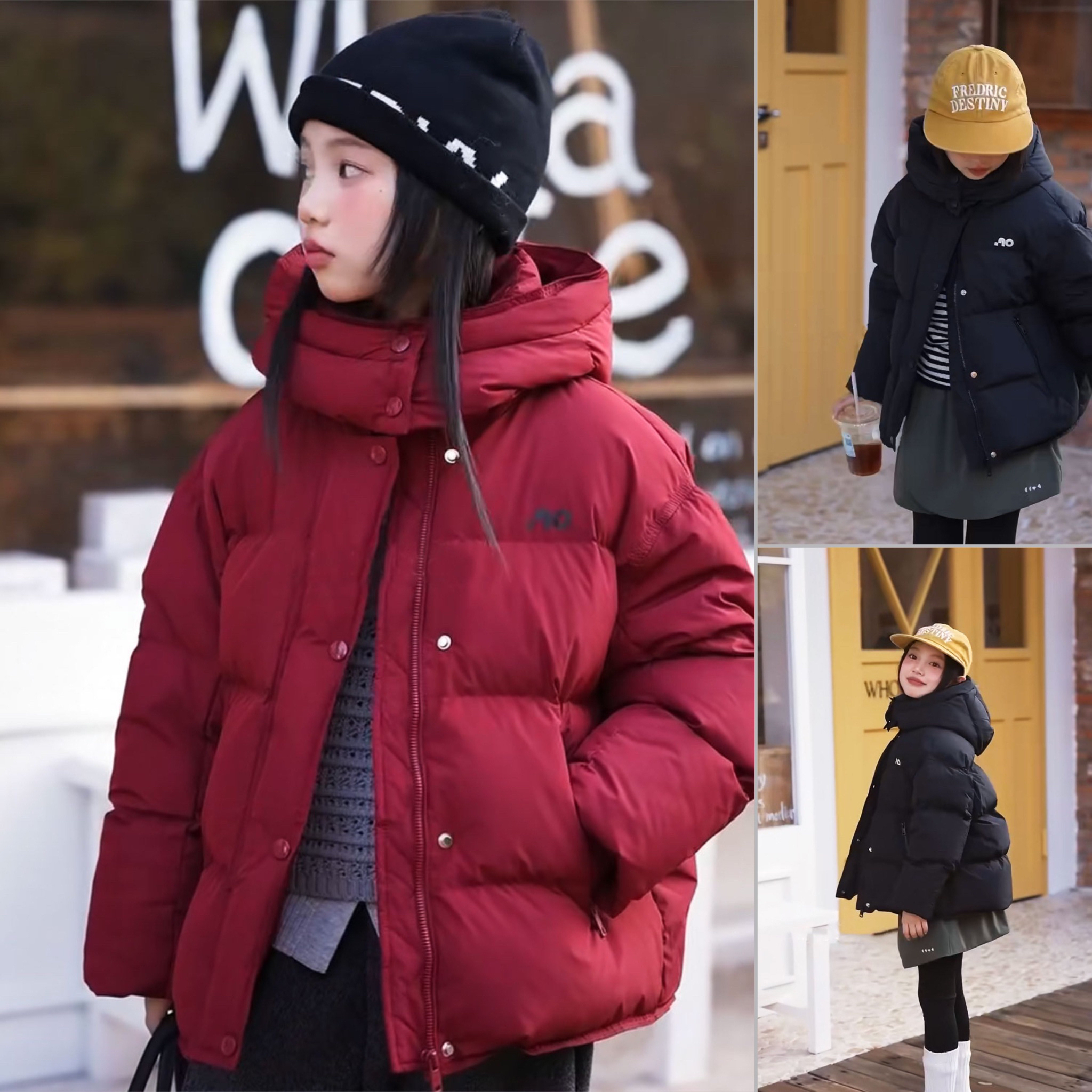 女童洋气字母红色加厚版羽绒服外套  品质版