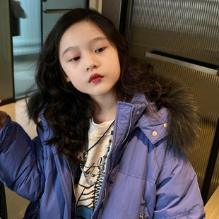 美妞之城女童宽松大版90白鸭绒羽绒服中大童洋气女孩冬真毛领