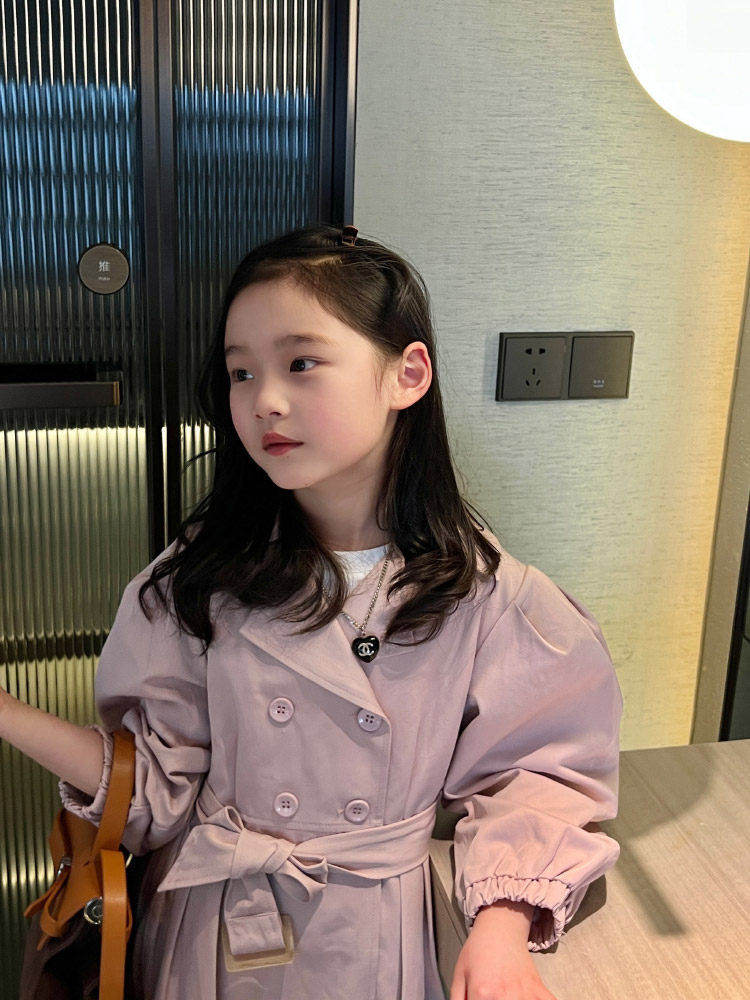 여아용 긴 윈드 재킷 서양식 더블 브레스트 봄 가을 신작 아동복 한식 중대형 아동용 핑크 러플