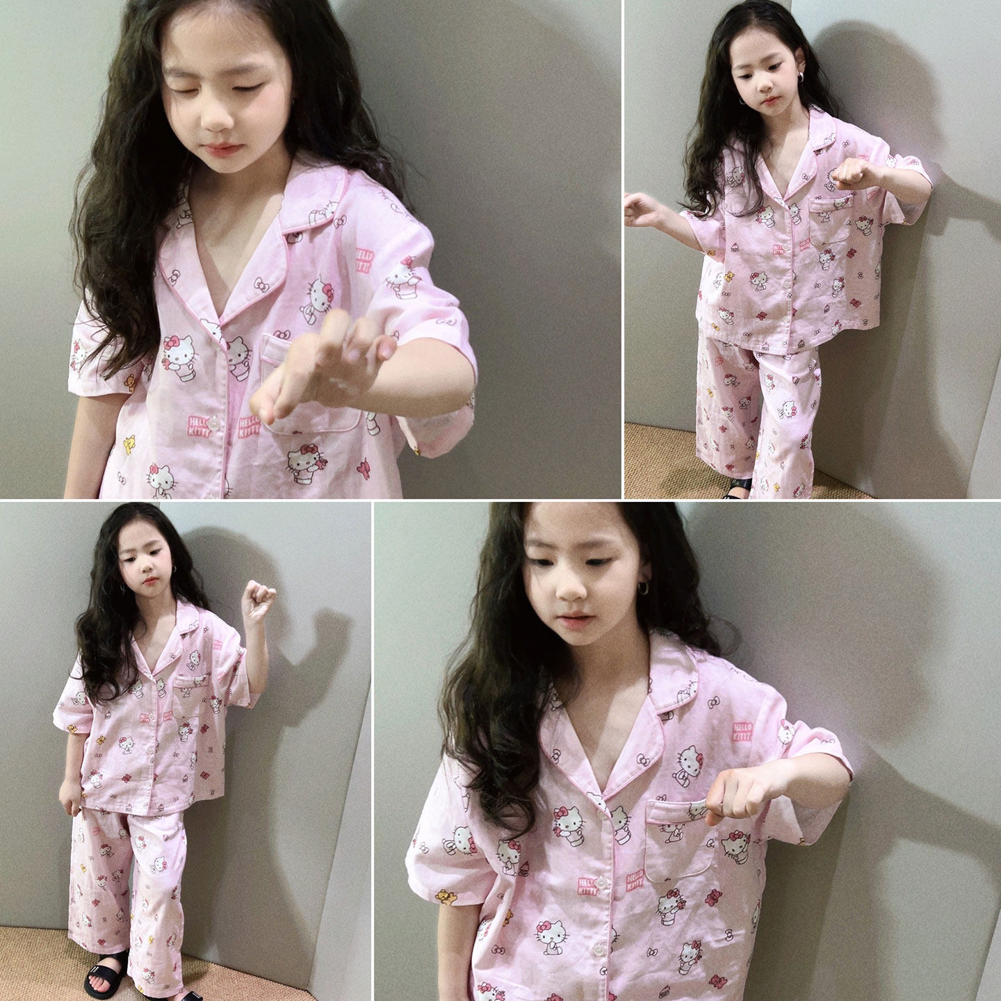 美妞之城女童夏季双层棉纱家居服睡衣套装中大童装子装 超软透气