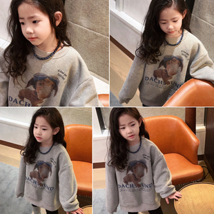 美妞之城女童加厚加长版一体绒卫衣打底小女孩上衣 洋气过屁股长