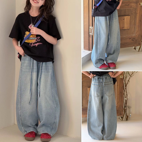 洋气满钻版弯刀牛仔裤中大童