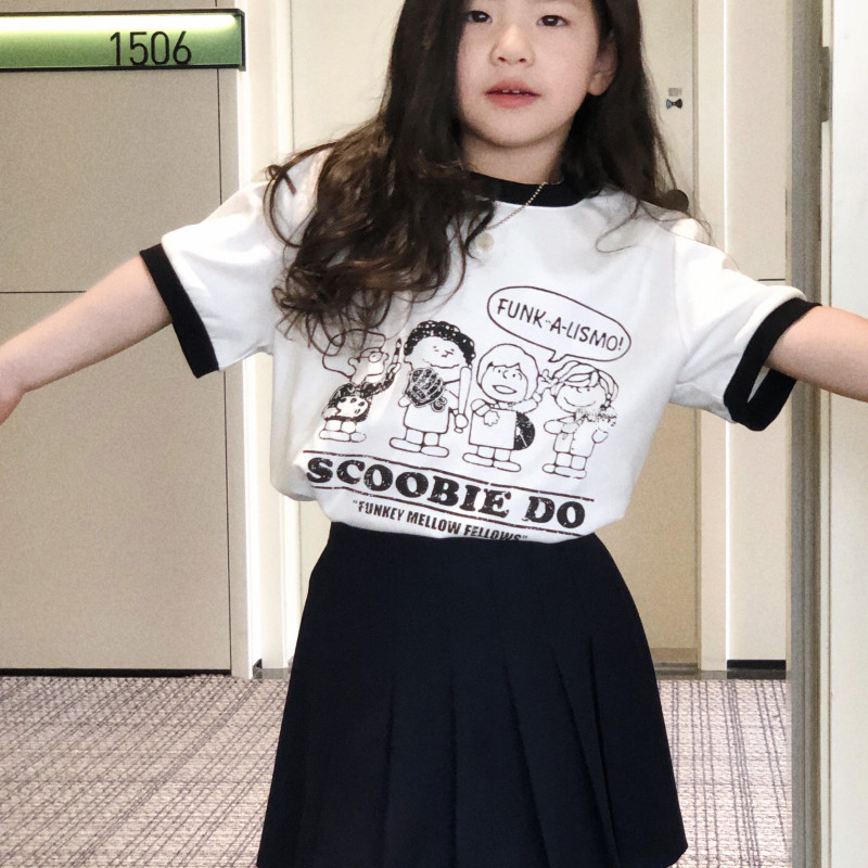 女童简笔画图案短袖T恤 +百褶裙 中大童
