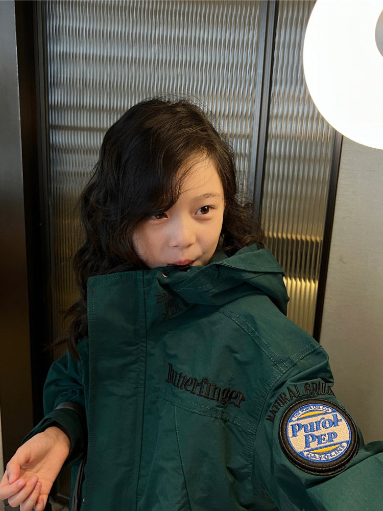 CITY OF BEAUTY 여아용 두꺼운 패딩 배지 윈드 브레이커 재킷 대형 아동용 부모 - 자식 의류 겨울 신중공업