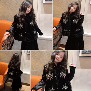 美妞之城女童新年款 潮定 刺绣夹棉国风马甲中式加绒打底衫 裙子