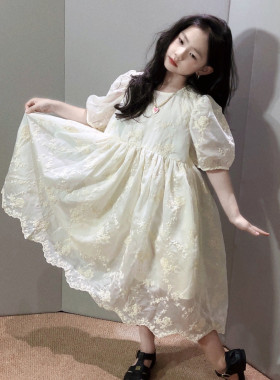女童洋气夏季蕾丝公主风连衣裙