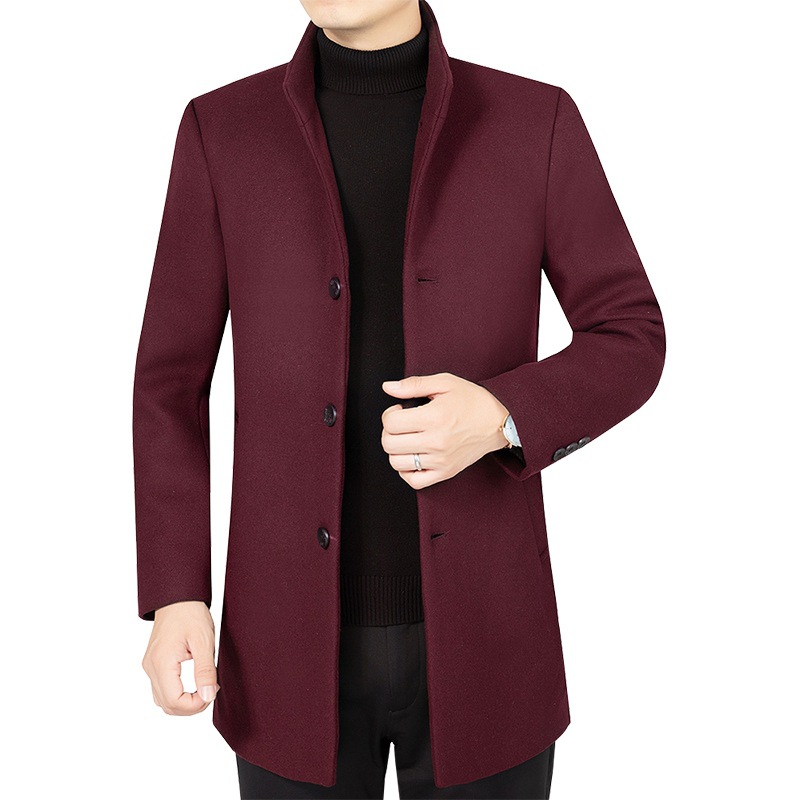 高档品质秋冬季中年毛呢大衣男中长款休闲爸爸妮大衣羊毛呢子外套