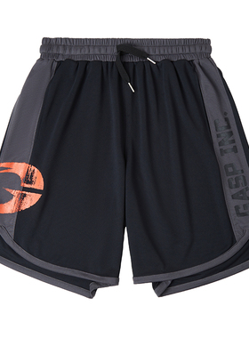 GASP夏季拼色速干健身运动健美透气训练篮球跑步深蹲松紧系带短裤