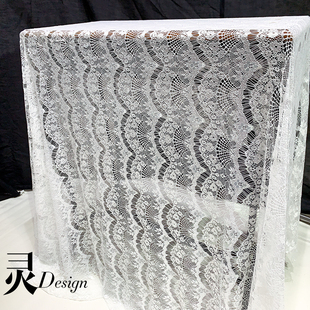白色蕾丝刺绣布料网纱镂空软纱婚纱裙子背景布窗帘桌布设计师面料