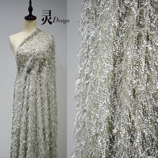 创意高档长毛绒毛毛外套连衣裙羽毛流苏布料服装设计师面料边辅料