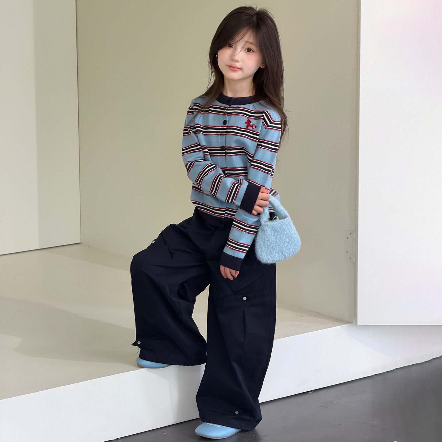 YOJIA女童毛衣春秋2025新款韩版时髦童装开衫上衣儿童针织衫秋装