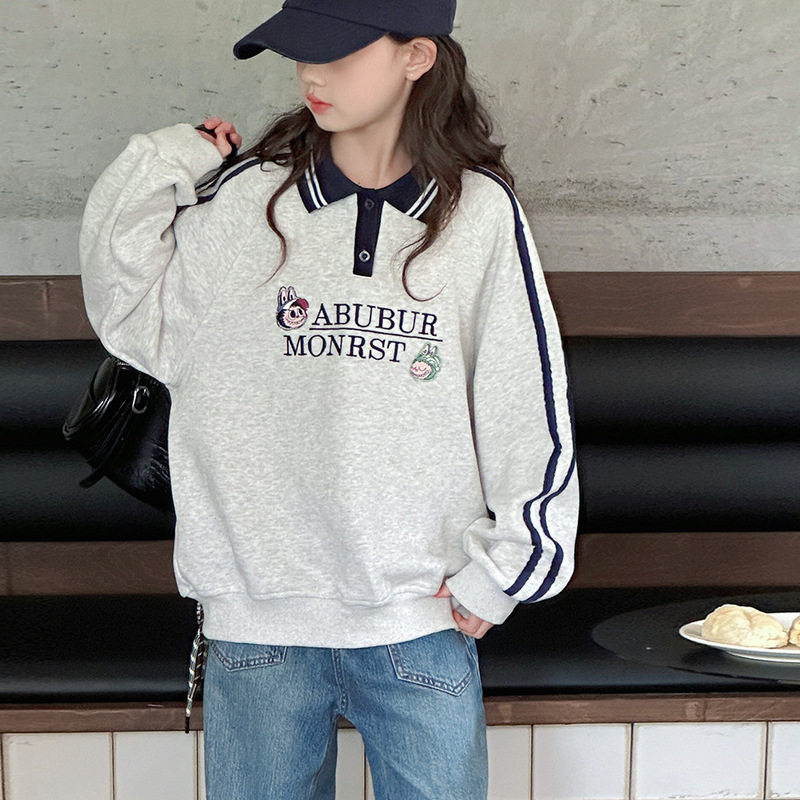 女童卫衣秋装2026新款儿童长袖刺绣polo衫女大童春秋衣服宽松上衣