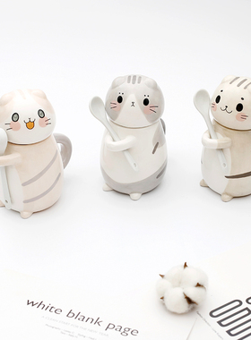 可爱猫咪马克杯日系陶瓷水杯带勺猫猫杯子女新款2026创意情侣礼物