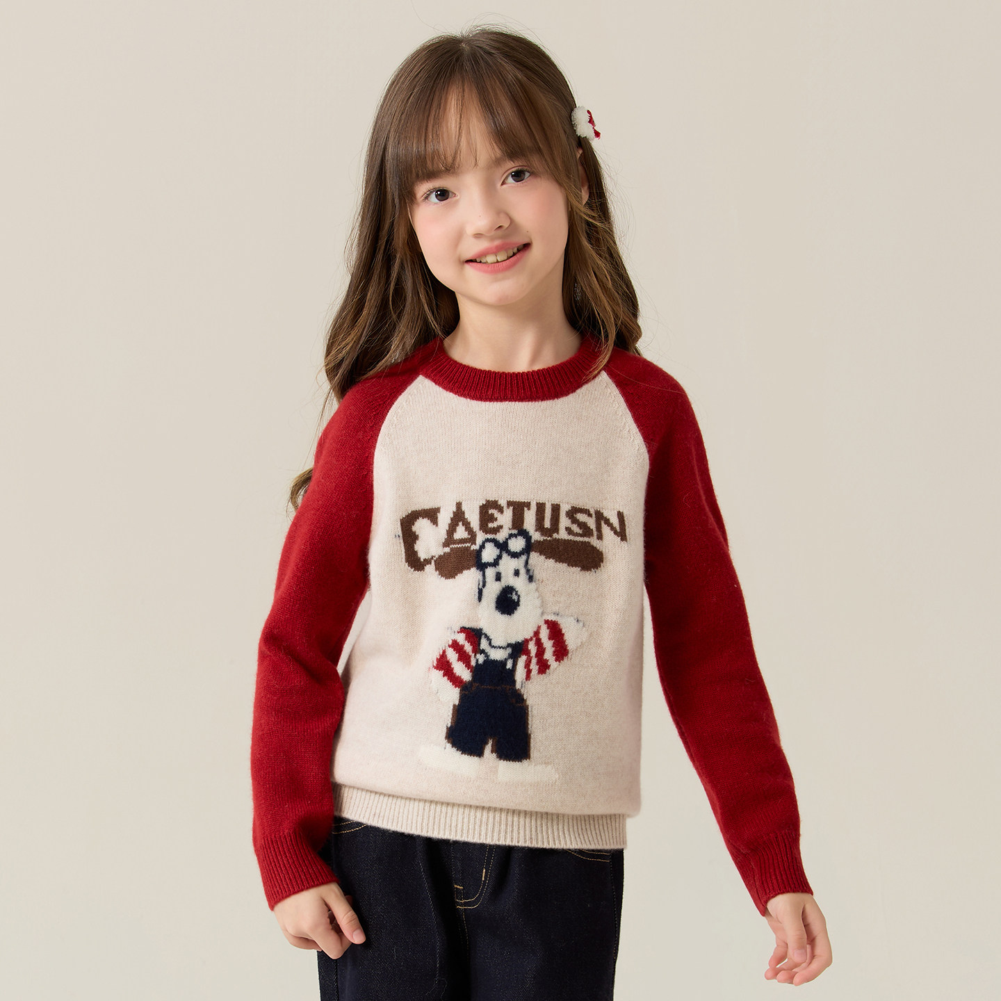 2025秋冬女童羊绒衫儿童羊毛衫毛衣针织衫卡通圆领插肩袖提花新款