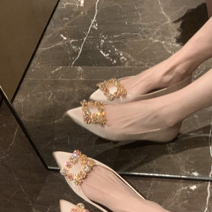 【benefanfan】闪闪雪花钻绸缎平底/高跟单鞋真皮大底