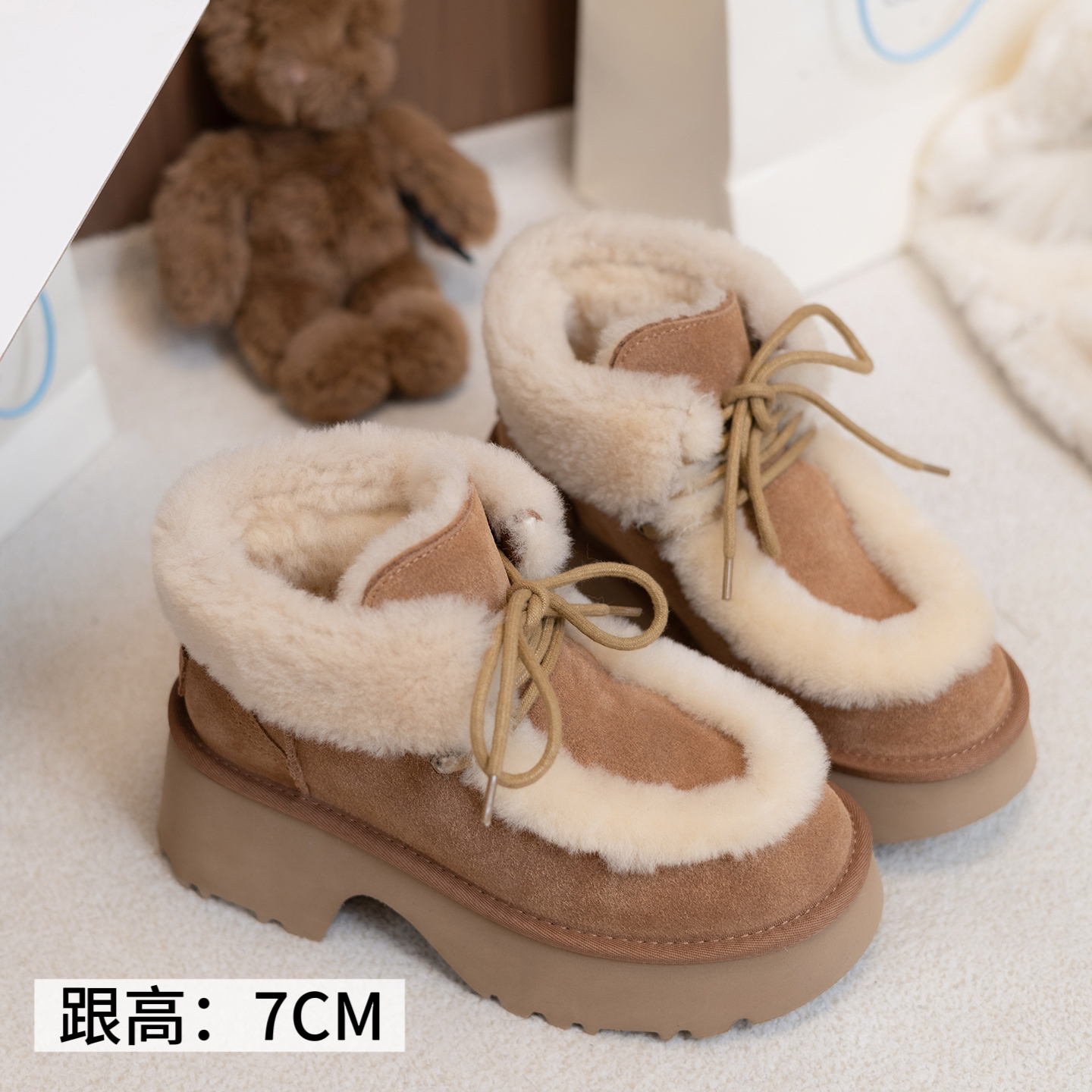 【benefanfan】2025新款皮毛一体增高系带雪地靴女冬季保暖毛毛鞋