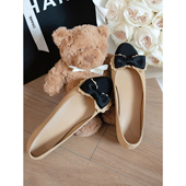 女真皮底中跟女鞋 蝴蝶结粗跟圆头单鞋 benefanfan 香香龙心同款