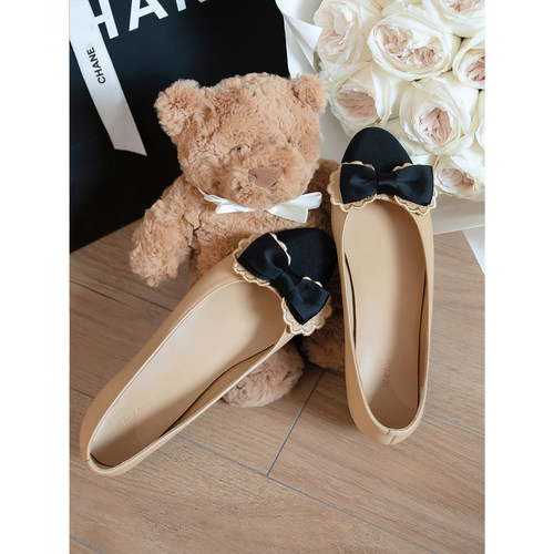 真皮底日常粗跟蝴蝶结