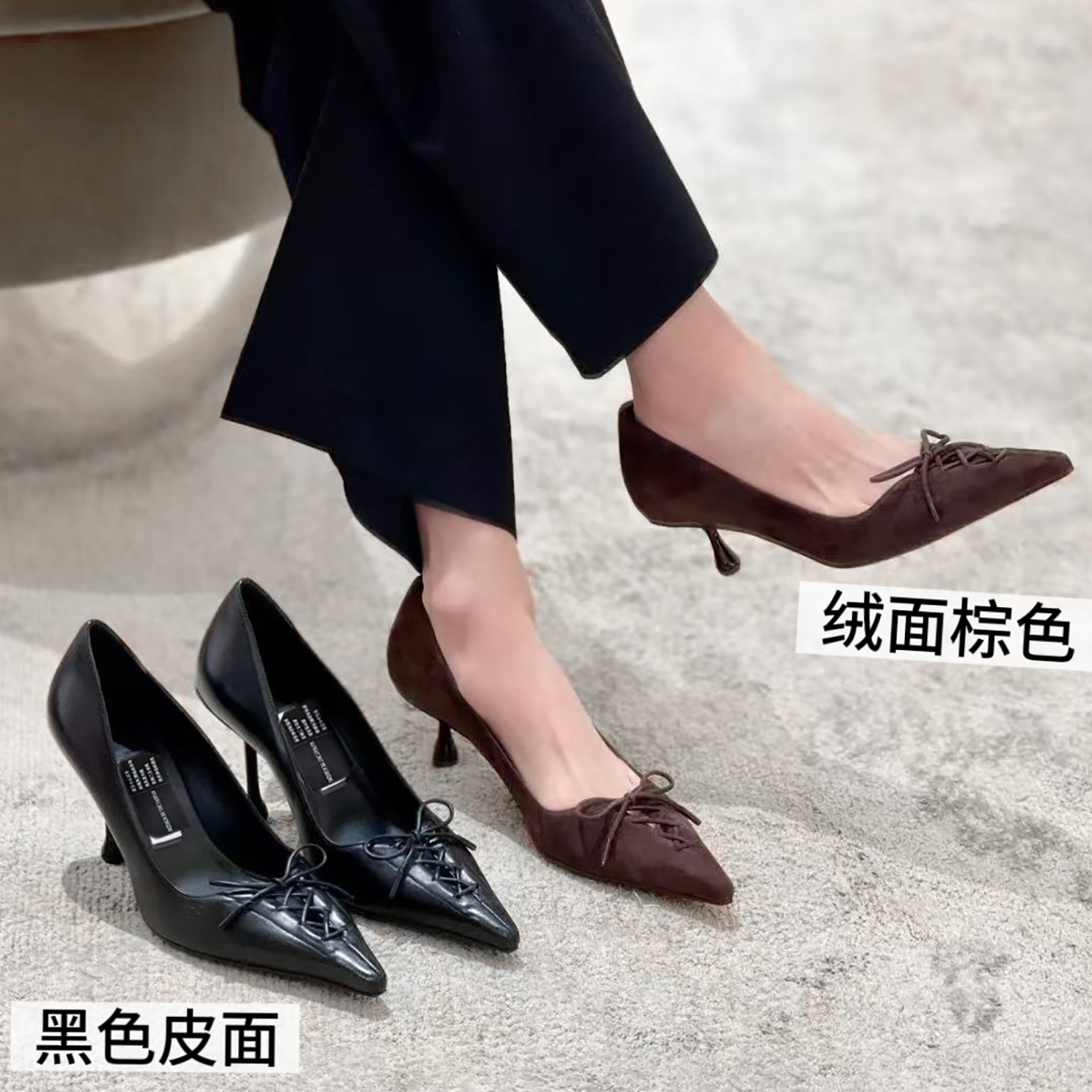 喜欢去收藏加购  气质女 绑带绒面高跟鞋 中跟